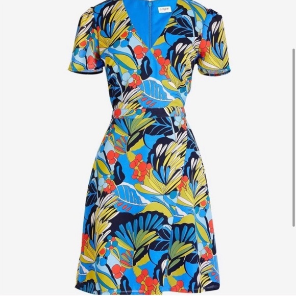 J. Crew Dresses & Skirts - J.Crew Mercantile Blue Floral Tropical Faux Wrap
Dress, Sz 4